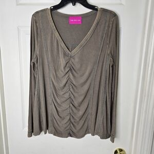 Time after time Women's Tan grey stripe longsleeve‎ light weight Top M